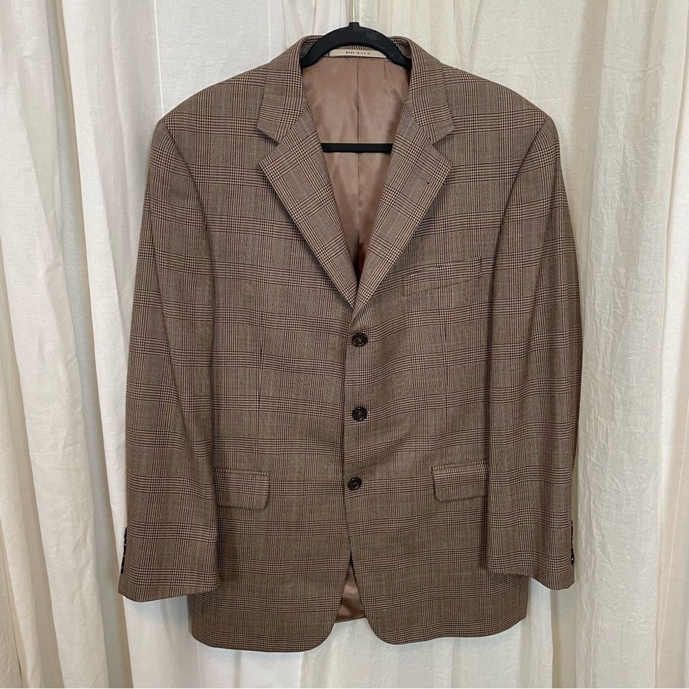 BURBERRY LONDON- Kensington 100% Wool Sport Coat Brown Check Plaid Size 42R